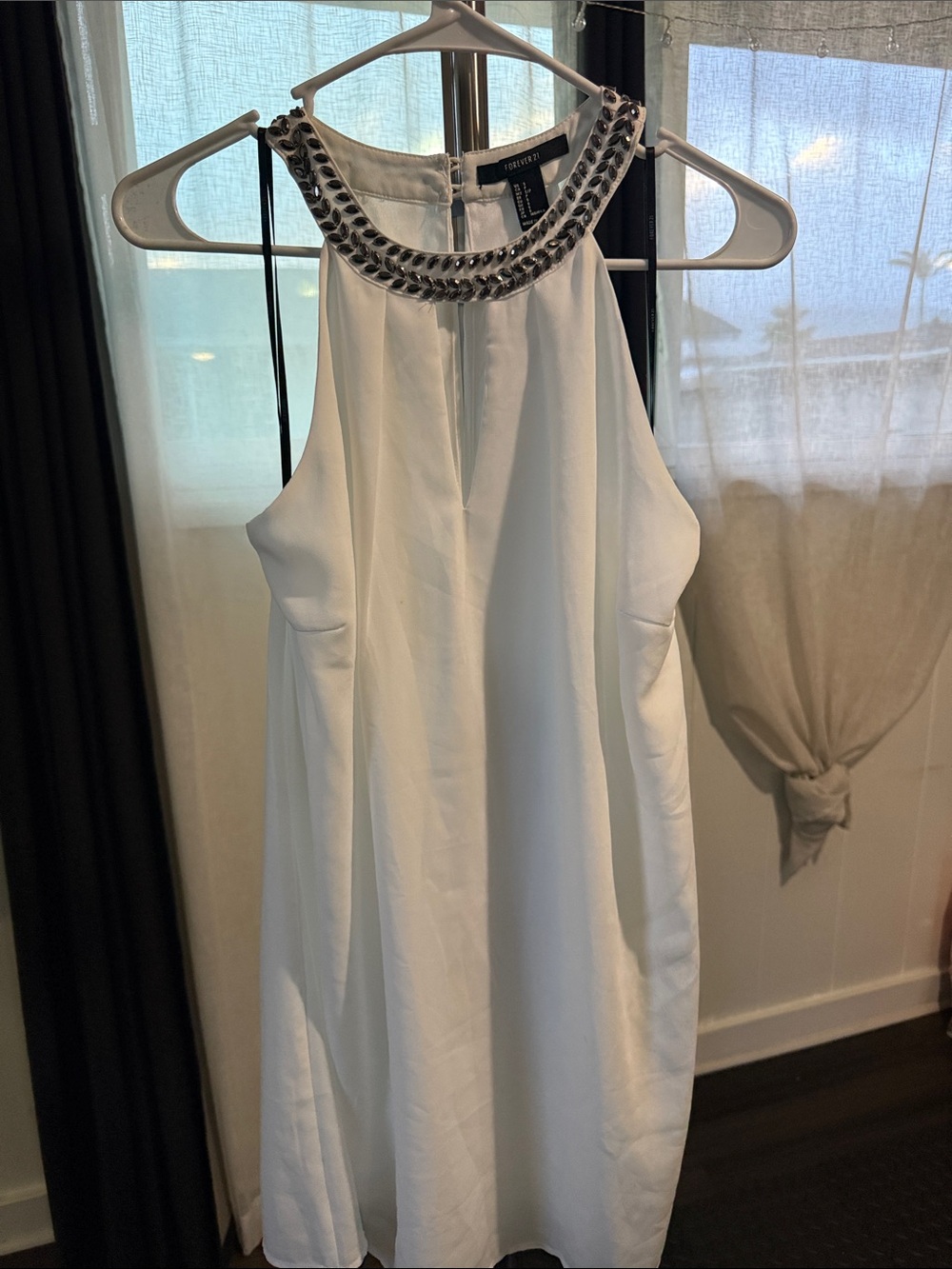 Forever 21 White Halter Mini Dress with Beaded Neckline